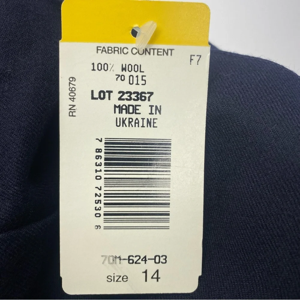 Harve Benard Women’s Navy Blue Wool Pants 14 Lined Side Zip/Button Closure NWT - Picture 13 of 14